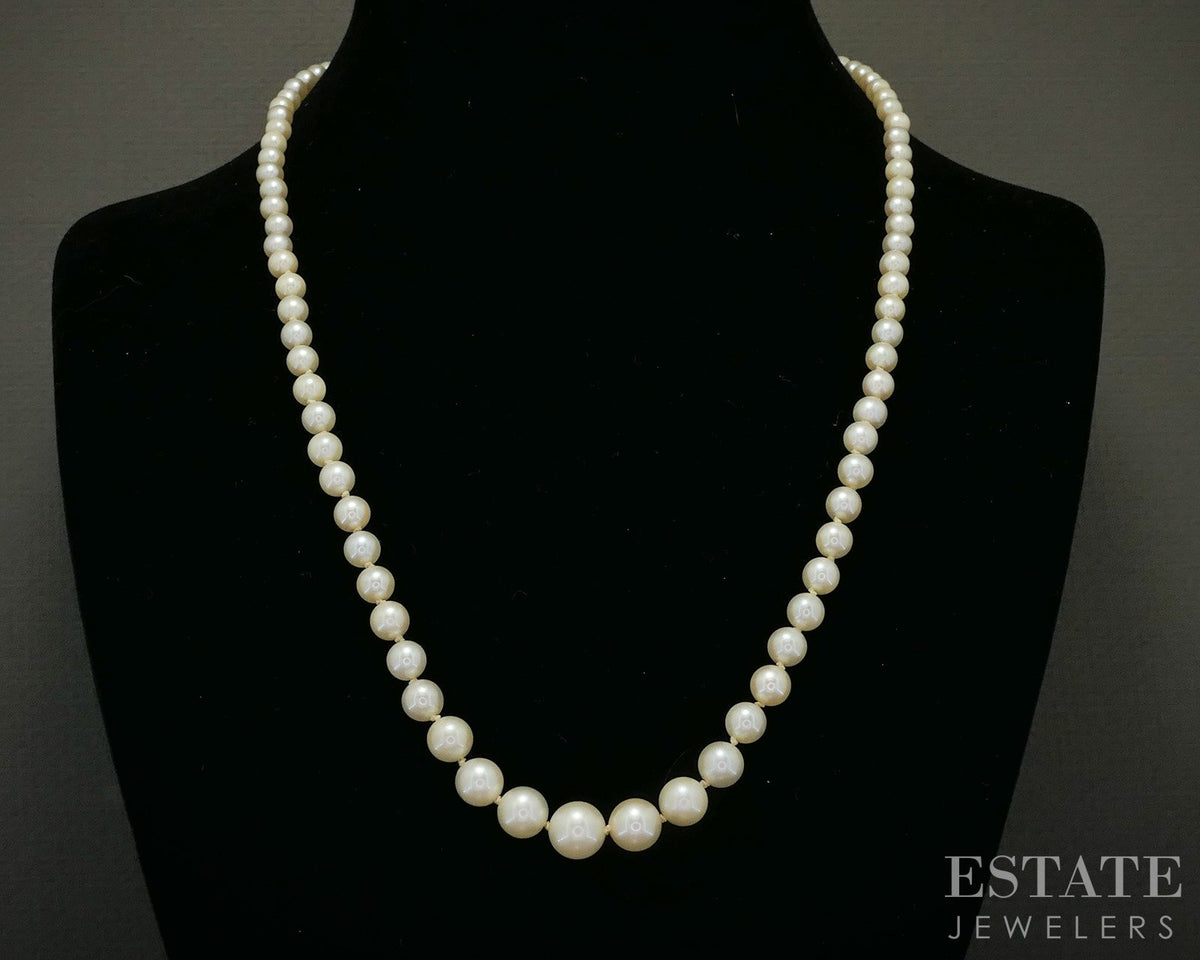 Vintage 14k White Gold 4.1-8.2mm Cultured Akoya Pearl Necklace 21"L p28572