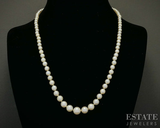 Vintage 14k White Gold 4.1-8.2mm Cultured Akoya Pearl Necklace 21"L p28572
