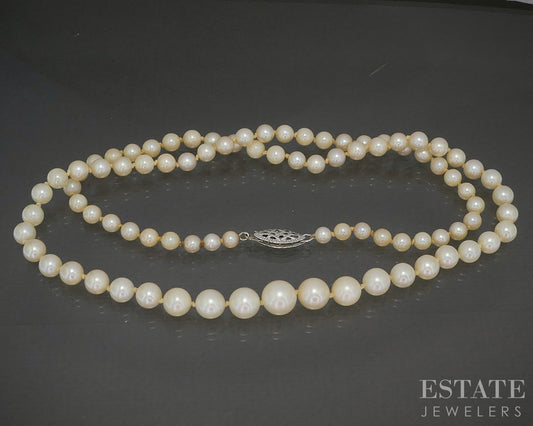 Vintage 14k White Gold 4.1-8.2mm Cultured Akoya Pearl Necklace 21"L p28572