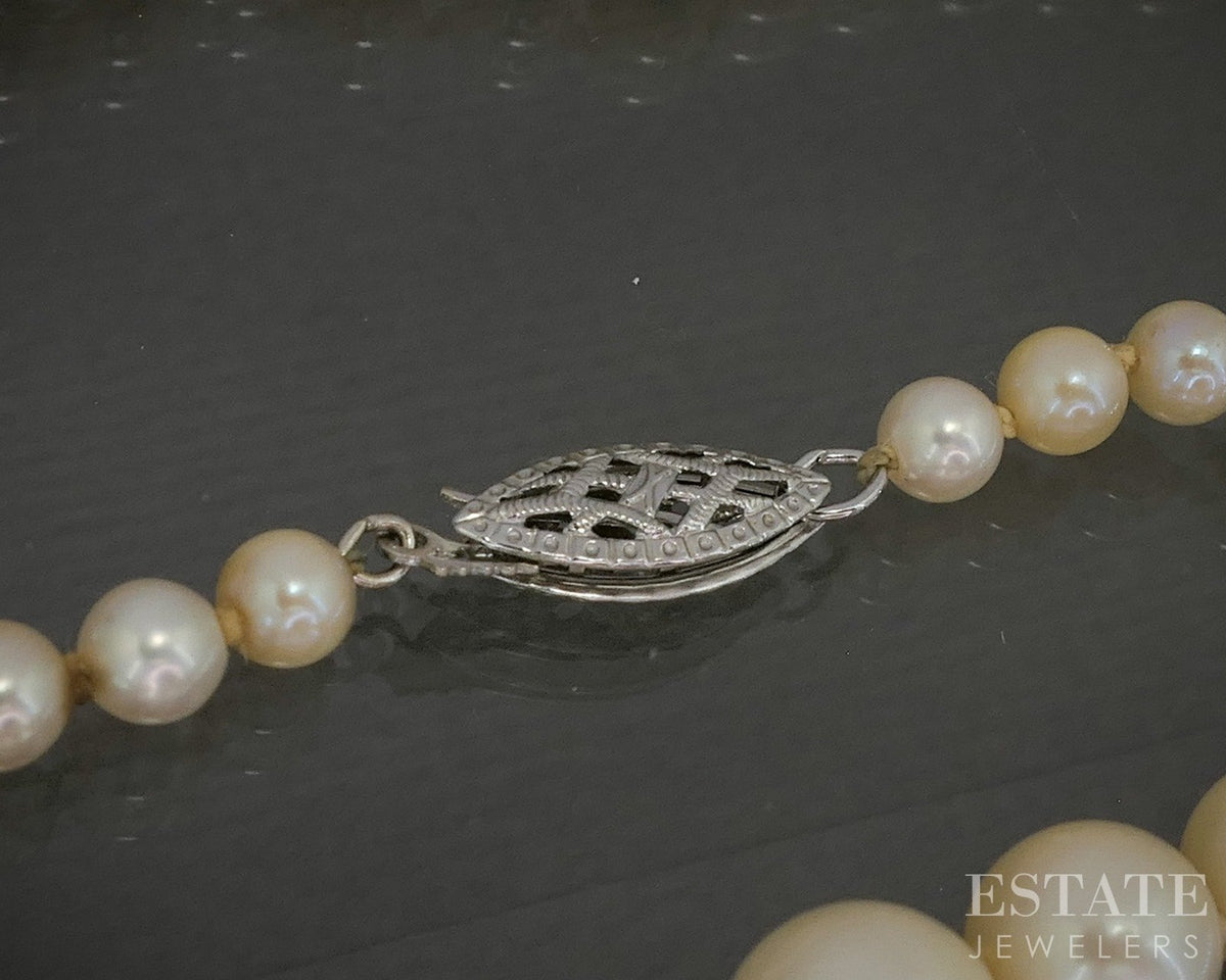 Vintage 14k White Gold 4.1-8.2mm Cultured Akoya Pearl Necklace 21"L p28572