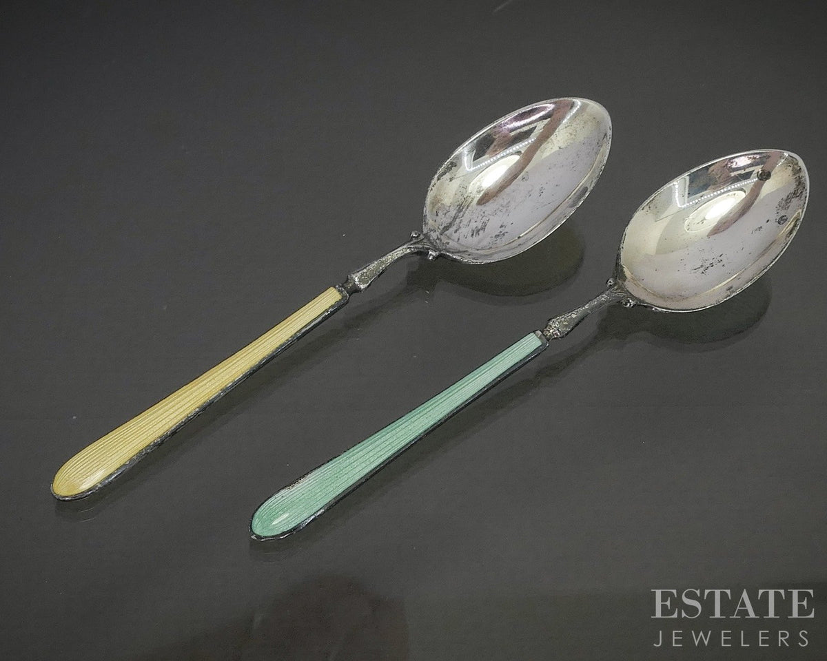 Antique Sterling Deakin & Francis Enameled Demitasse Spoons 23.5g p28881