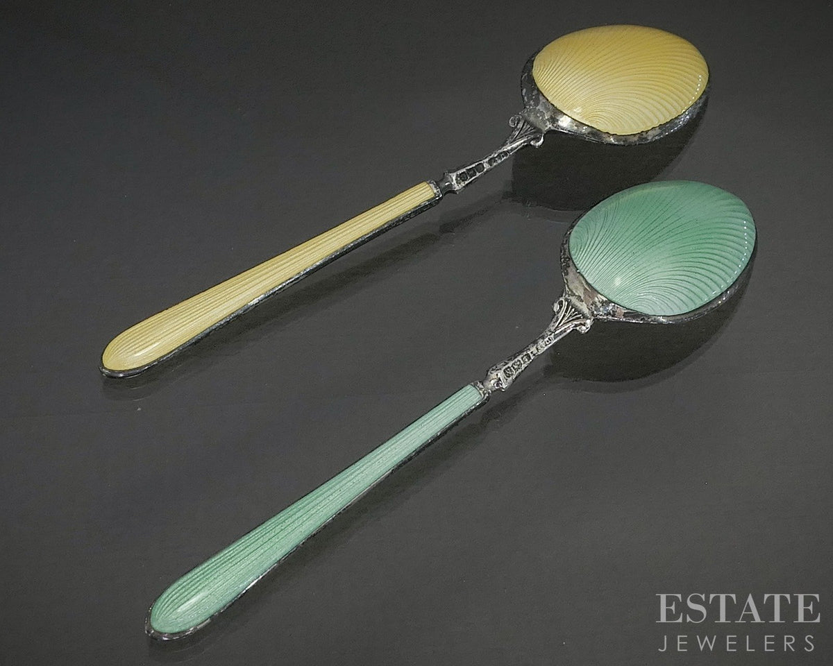 Antique Sterling Deakin & Francis Enameled Demitasse Spoons 23.5g p28881