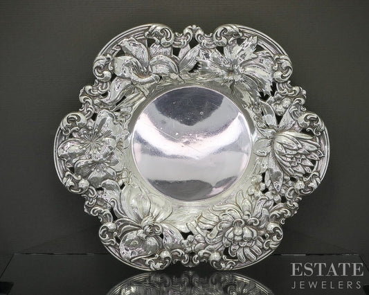 1887 Sterling Gorham A259M Floral Repousse Pierced Bowl Candy Dish 196g p29122