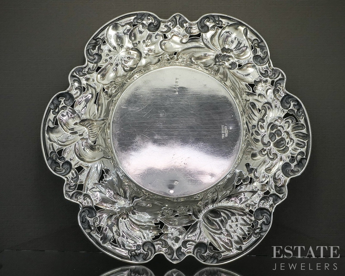 1887 Sterling Gorham A259M Floral Repousse Pierced Bowl Candy Dish 196g p29122