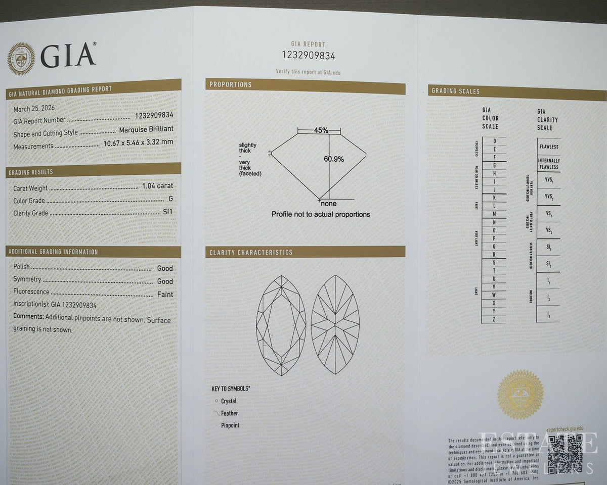 Loose 1.04ct Marquise Cut GIA Cert Natural Diamond SI1/G p29066