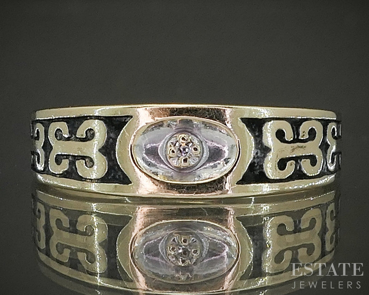Vintage 14k Yellow Gold Natural Diamond Enameled Band 3.4g p28121