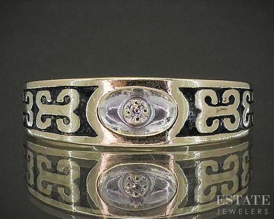 Vintage 14k Yellow Gold Natural Diamond Enameled Band 3.4g p28121