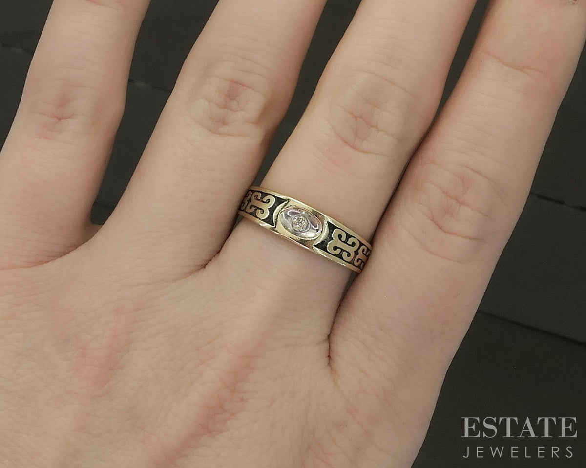 Vintage 14k Yellow Gold Natural Diamond Enameled Band 3.4g p28121