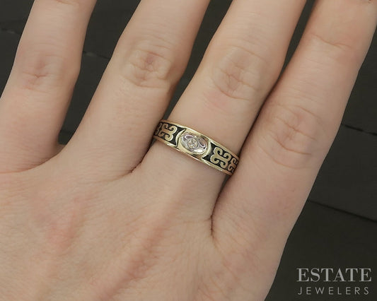 Vintage 14k Yellow Gold Natural Diamond Enameled Band 3.4g p28121