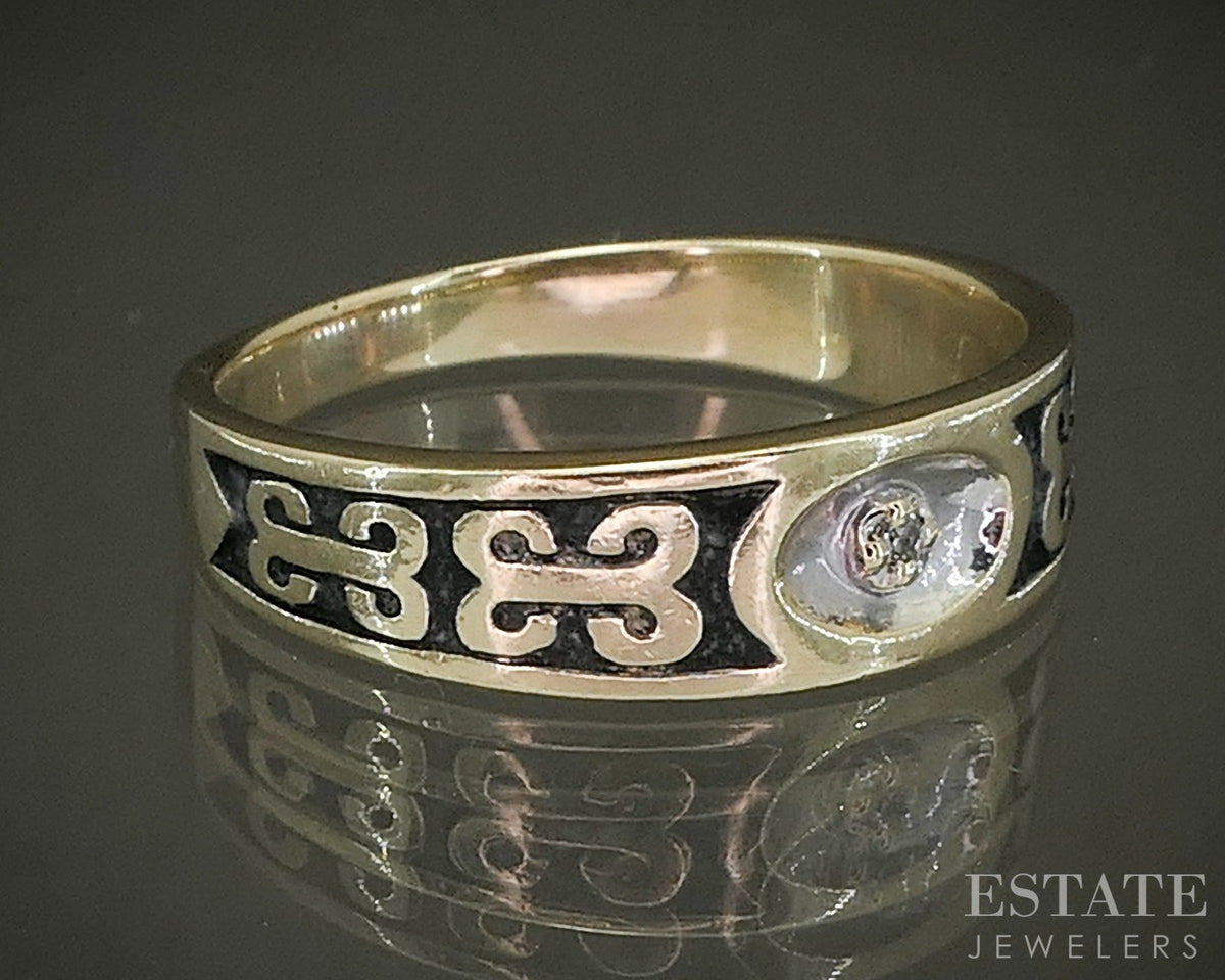 Vintage 14k Yellow Gold Natural Diamond Enameled Band 3.4g p28121