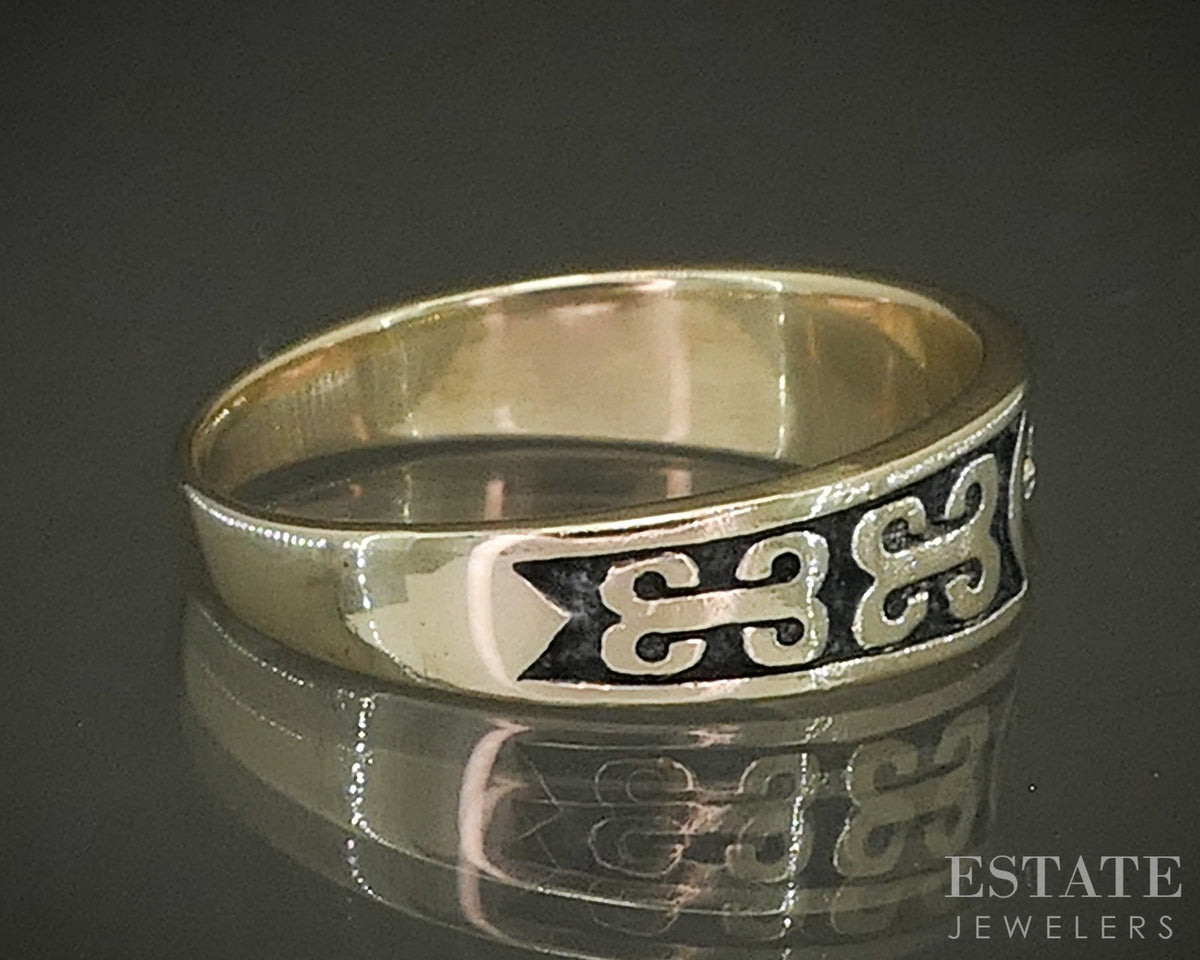 Vintage 14k Yellow Gold Natural Diamond Enameled Band 3.4g p28121