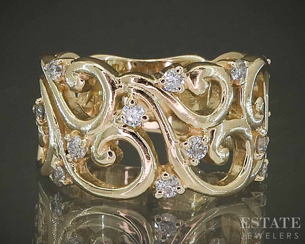 14k Yellow Gold EFFY Natural .42ctw Diamond Open Scroll Band Ring 8.1g p28909