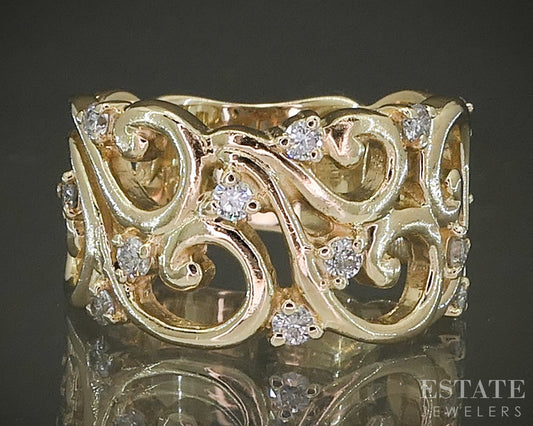 14k Yellow Gold EFFY Natural .42ctw Diamond Open Scroll Band Ring 8.1g p28909