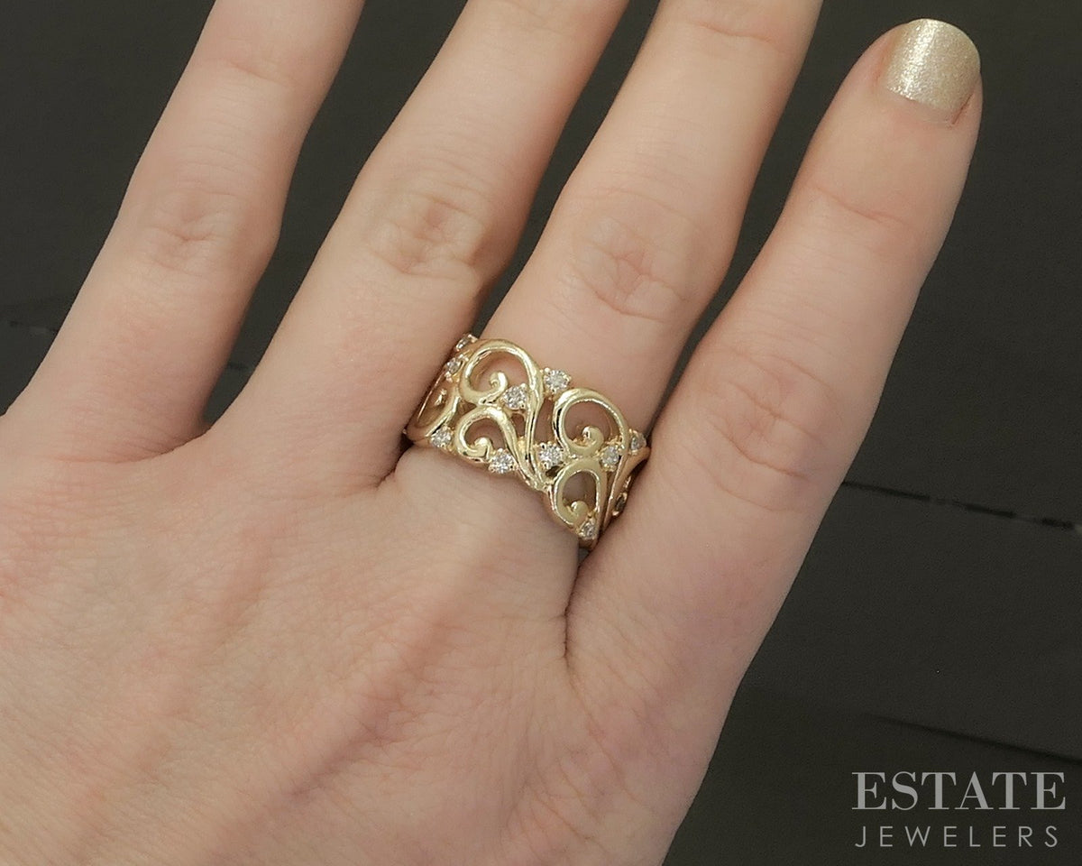14k Yellow Gold EFFY Natural .42ctw Diamond Open Scroll Band Ring 8.1g p28909