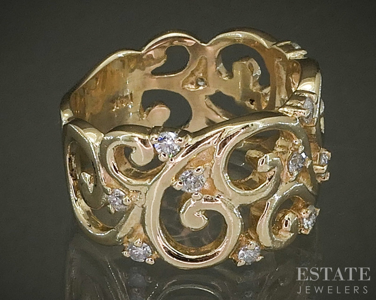 14k Yellow Gold EFFY Natural .42ctw Diamond Open Scroll Band Ring 8.1g p28909