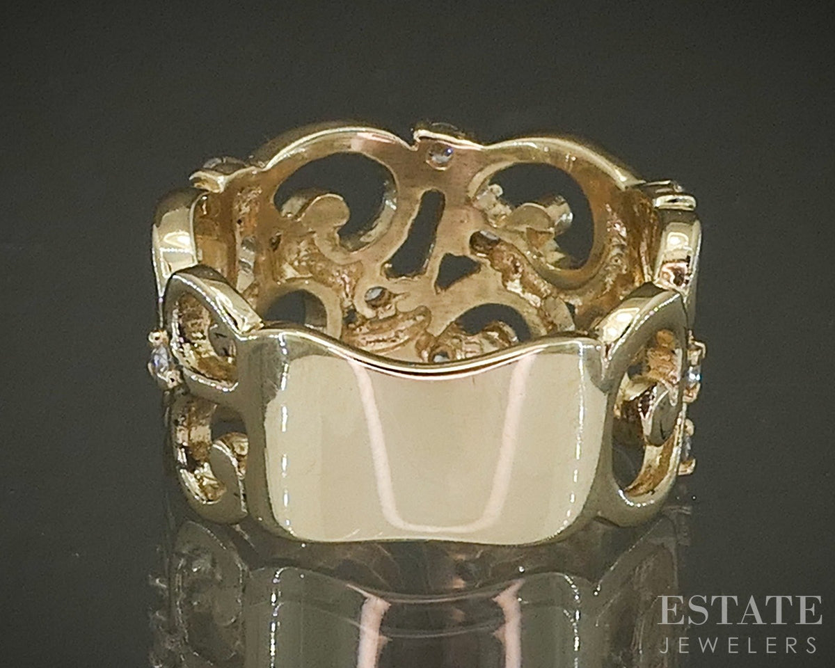 14k Yellow Gold EFFY Natural .42ctw Diamond Open Scroll Band Ring 8.1g p28909