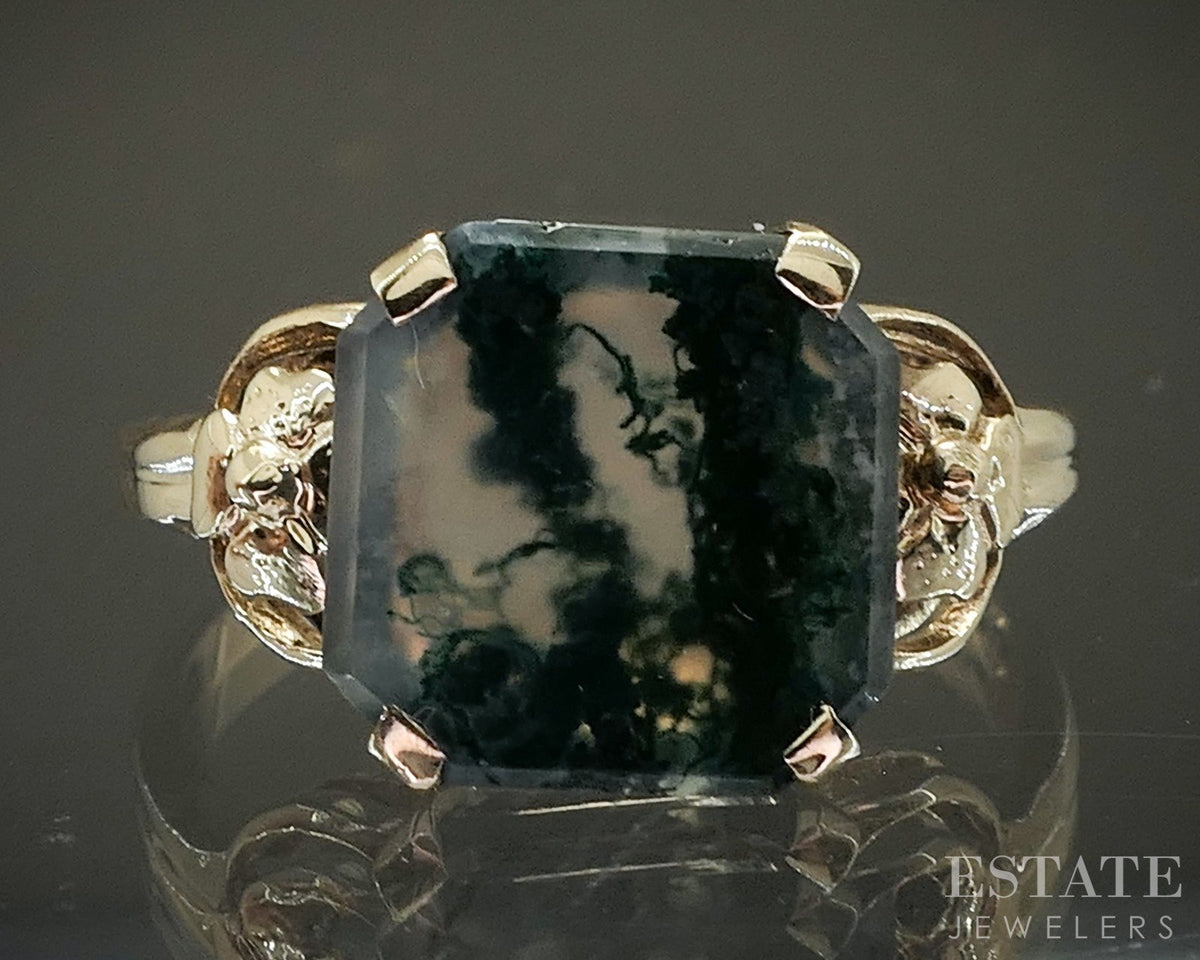 Vintage 10k Yellow Gold Natural Moss Agate Ladies Ring 2.1g p28497