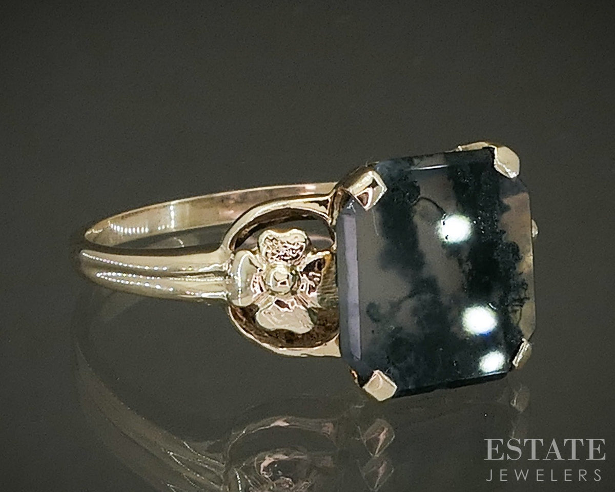 Vintage 10k Yellow Gold Natural Moss Agate Ladies Ring 2.1g p28497