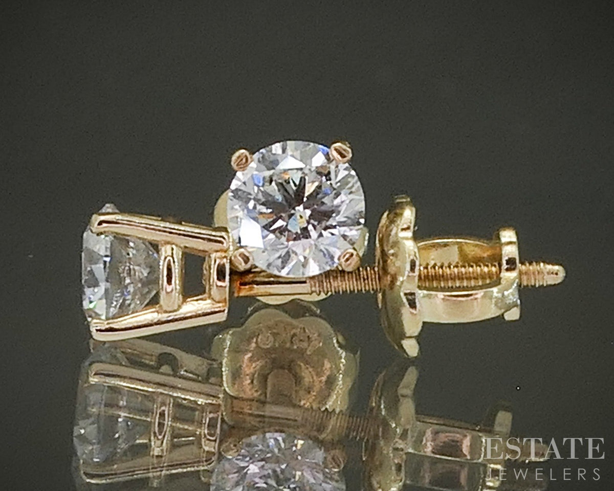 14k Yellow Gold Round Natural .36ctw Diamond Screw Back Earrings p28650