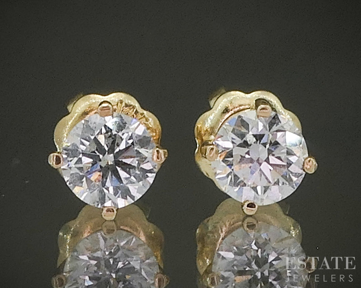 14k Yellow Gold Round Natural .36ctw Diamond Screw Back Earrings p28650