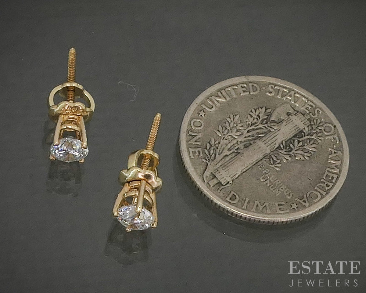 14k Yellow Gold Round Natural .36ctw Diamond Screw Back Earrings p28650