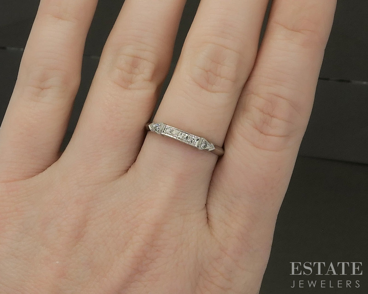 Vintage Platinum Single Cut Natural .07ctw Diamond Ladies Wedding Band 2g p28731