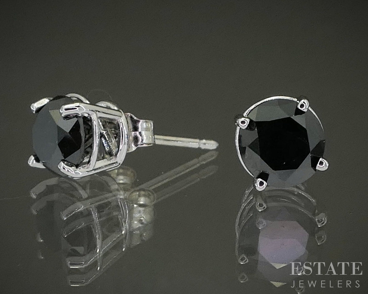 14k White Gold Round Natural 1.20ctw Black Diamond Stud Earrings p28588