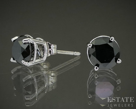 14k White Gold Round Natural 1.20ctw Black Diamond Stud Earrings p28588