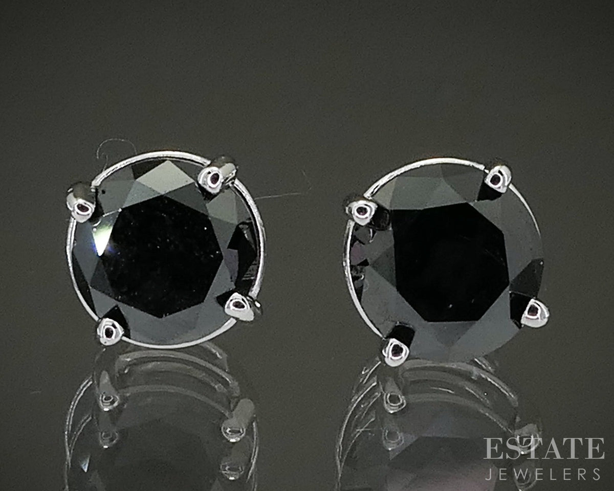 14k White Gold Round Natural 1.20ctw Black Diamond Stud Earrings p28588