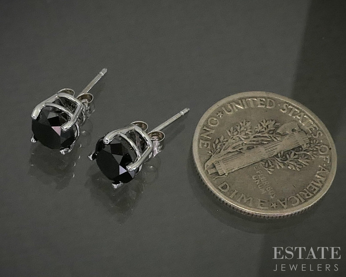 14k White Gold Round Natural 1.20ctw Black Diamond Stud Earrings p28588