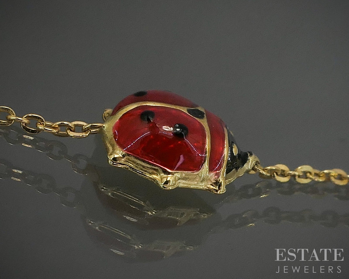 18k Yellow Gold Enameled Ladybug Ladies Bracelet 1.3g 7.25"L p28915