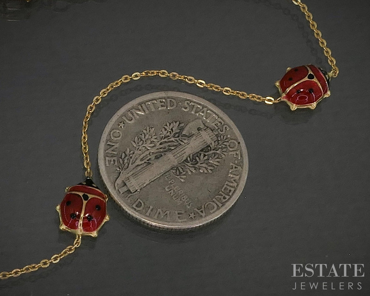 18k Yellow Gold Enameled Ladybug Ladies Bracelet 1.3g 7.25"L p28915