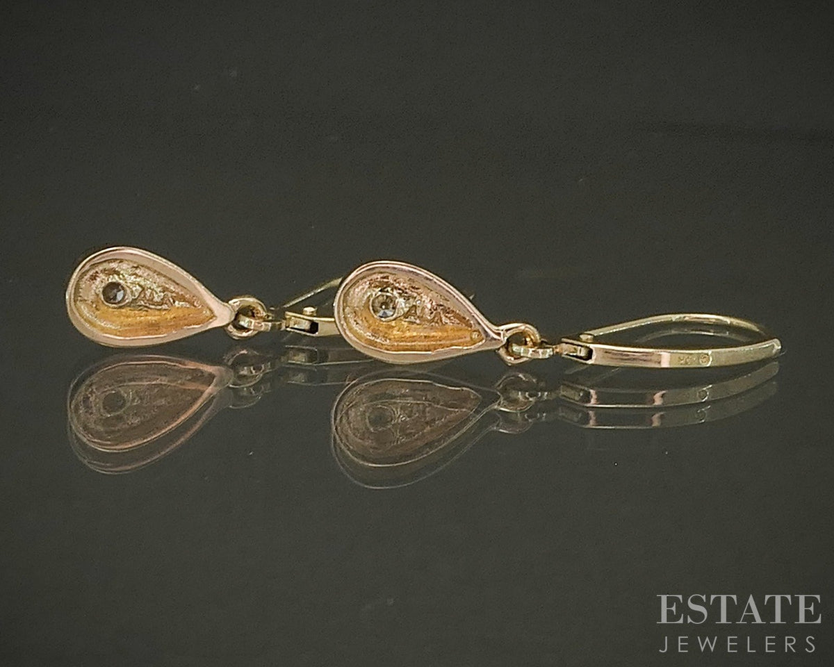 14k Yellow Gold Natural .09ctw Diamond Teardrop Dangle Earrings 2.1g p28707