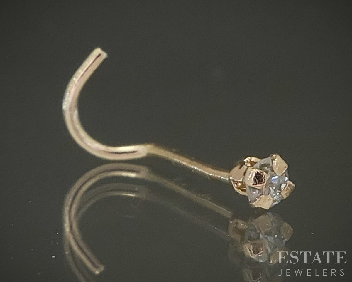10k Yellow Gold Round Natural .01ct Diamond Nose Ring Stud p29747
