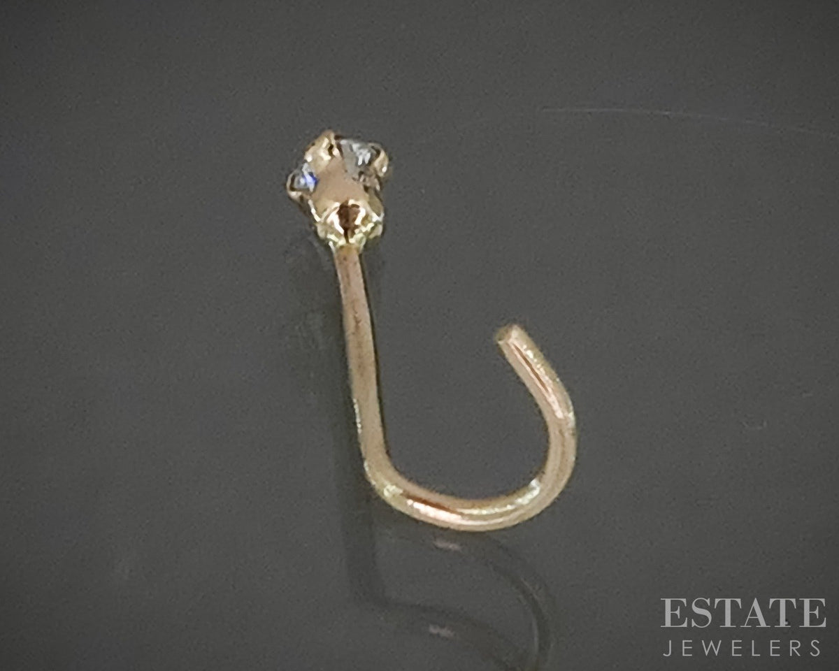 10k Yellow Gold Round Natural .01ct Diamond Nose Ring Stud p29747