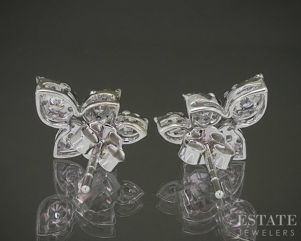 14k White Gold Lab Created .57ctw Diamond Cluster Stud Leaf Earrings p26782