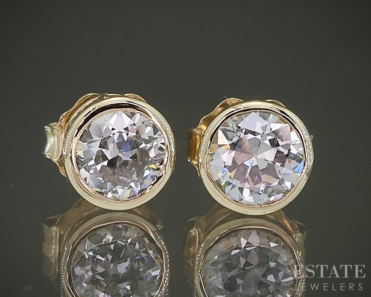 14k Yellow Gold OEC Natural .69ctw Diamond Bezel Stud Earrings 1.3g p29689