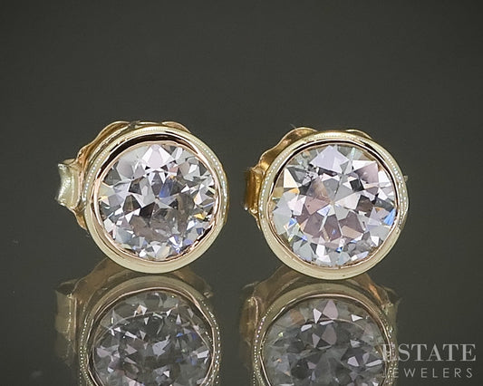 14k Yellow Gold OEC Natural .69ctw Diamond Bezel Stud Earrings 1.3g p29689
