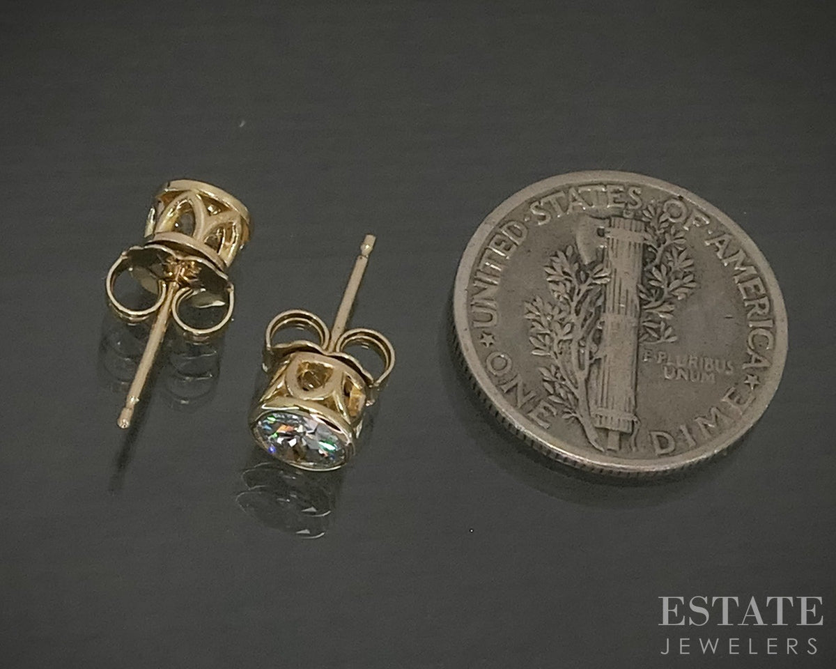 14k Yellow Gold OEC Natural .69ctw Diamond Bezel Stud Earrings 1.3g p29689