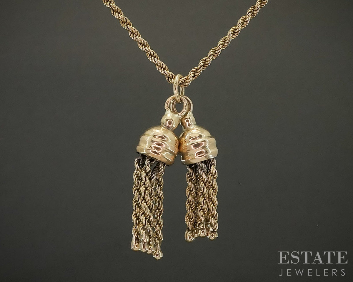 14k Yellow Gold 2mm Rope Chain Link Tassel Charm Ladies Necklace 7g 18"L p27323