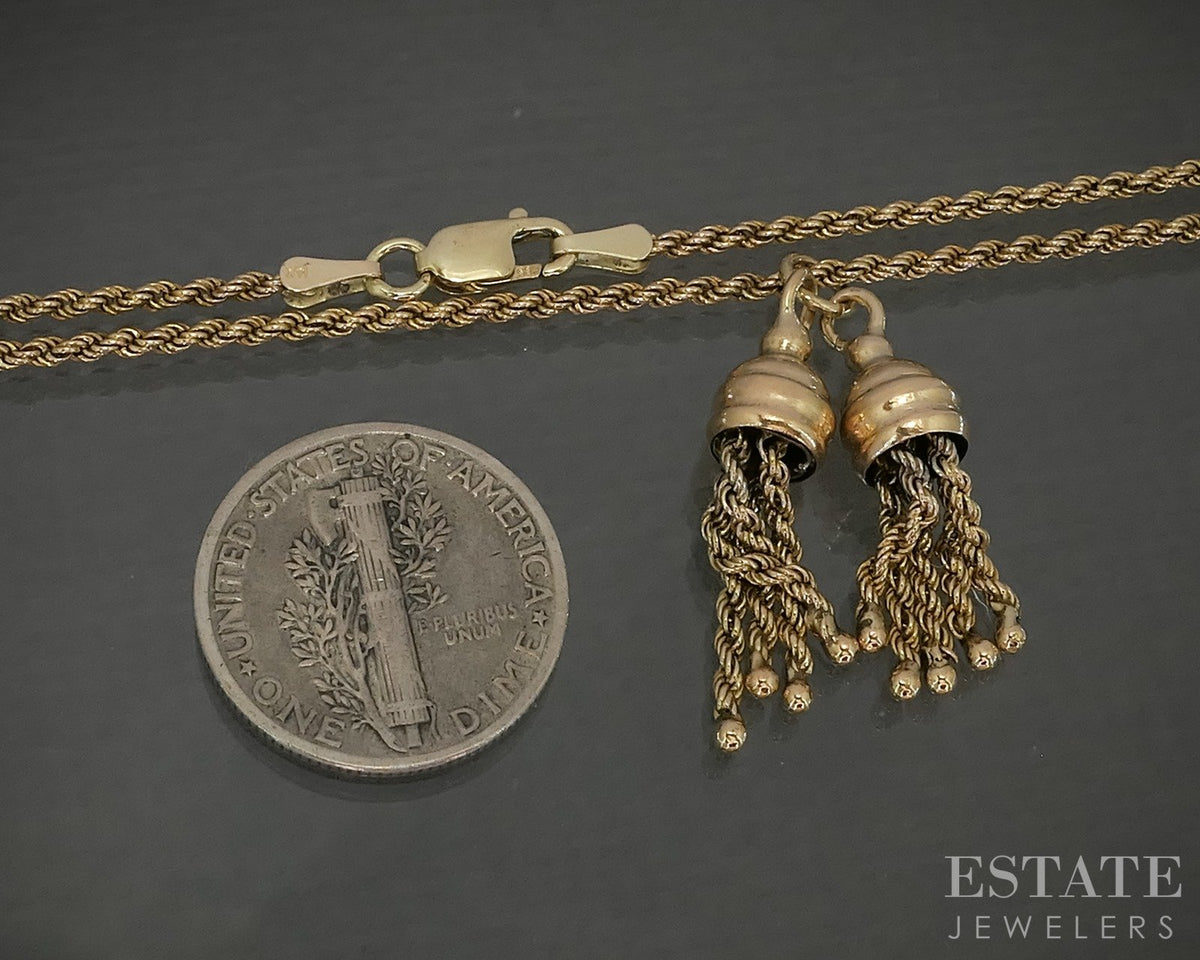 14k Yellow Gold 2mm Rope Chain Link Tassel Charm Ladies Necklace 7g 18"L p27323