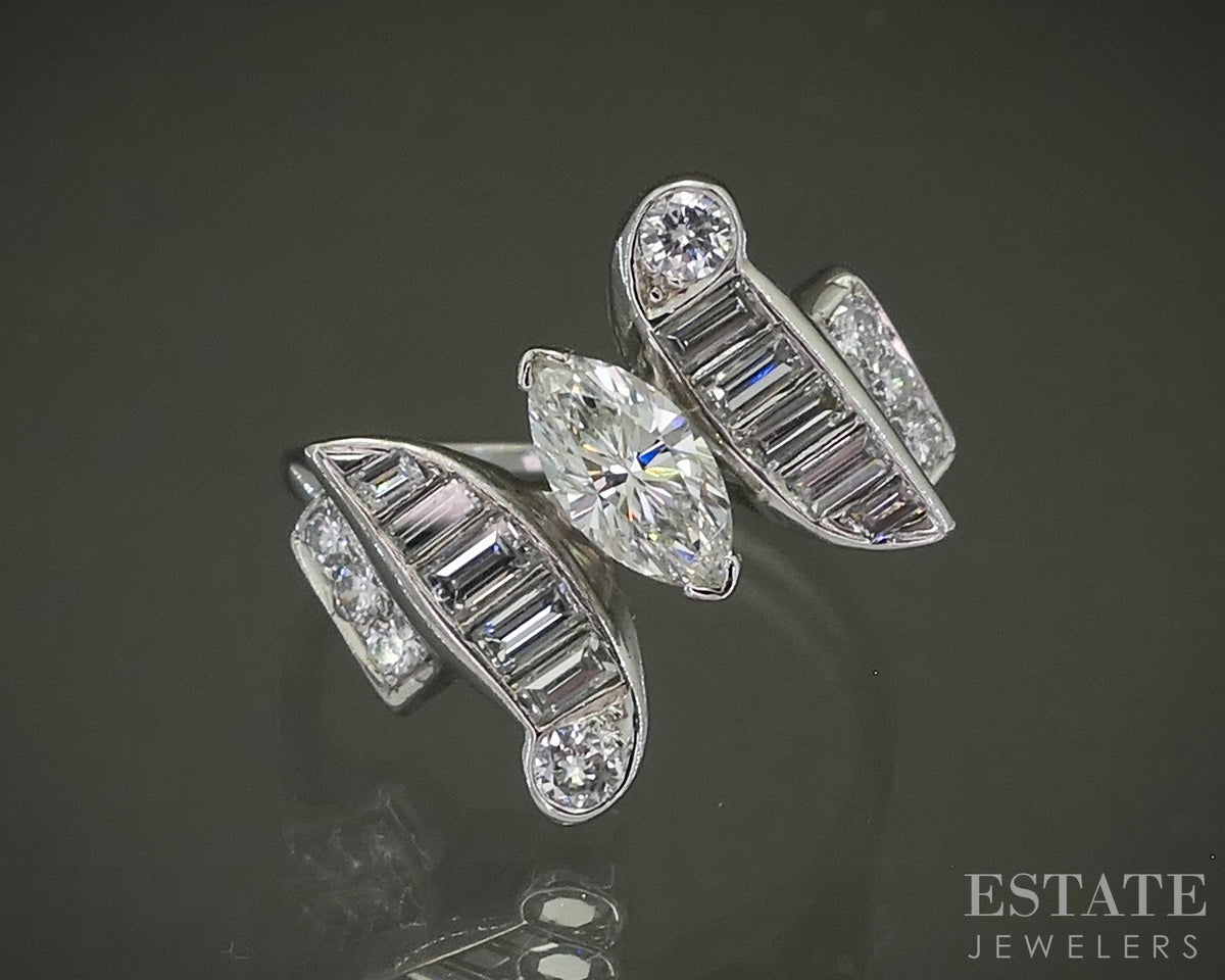 Vintage 14k White Gold Marquise Natural 1.52ctw Diamond Engagement Ring p27983