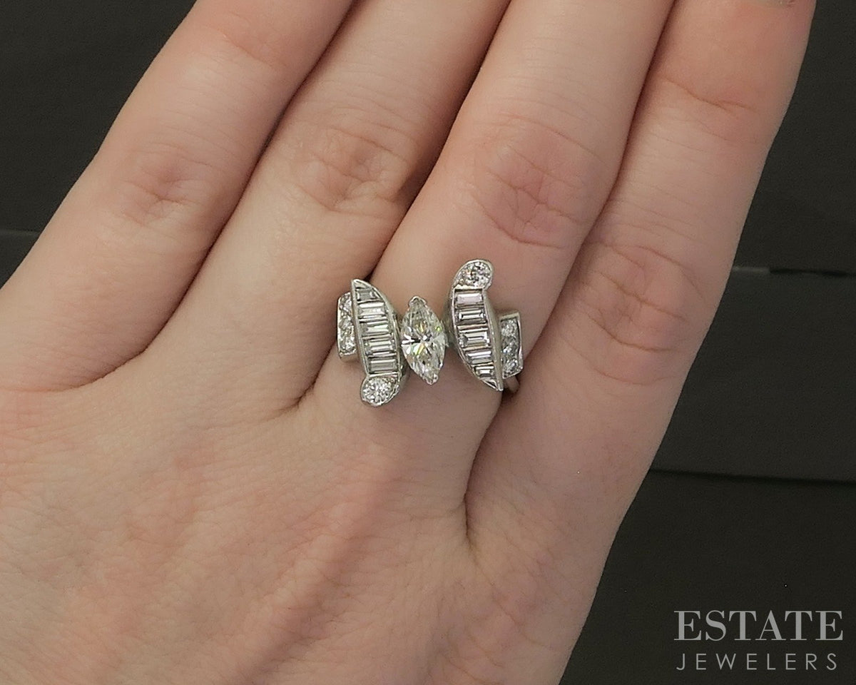 Vintage 14k White Gold Marquise Natural 1.52ctw Diamond Engagement Ring p27983