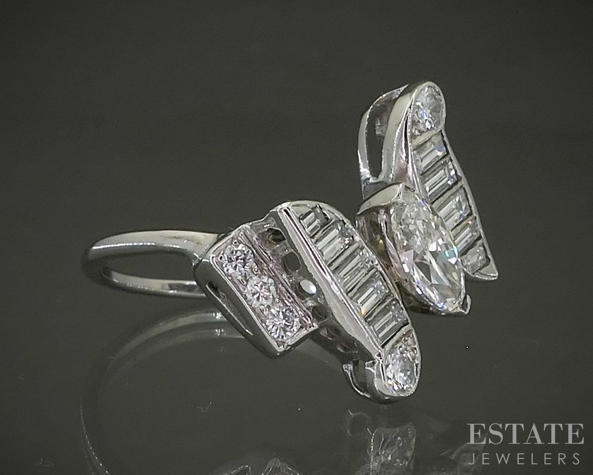 Vintage 14k White Gold Marquise Natural 1.52ctw Diamond Engagement Ring p27983