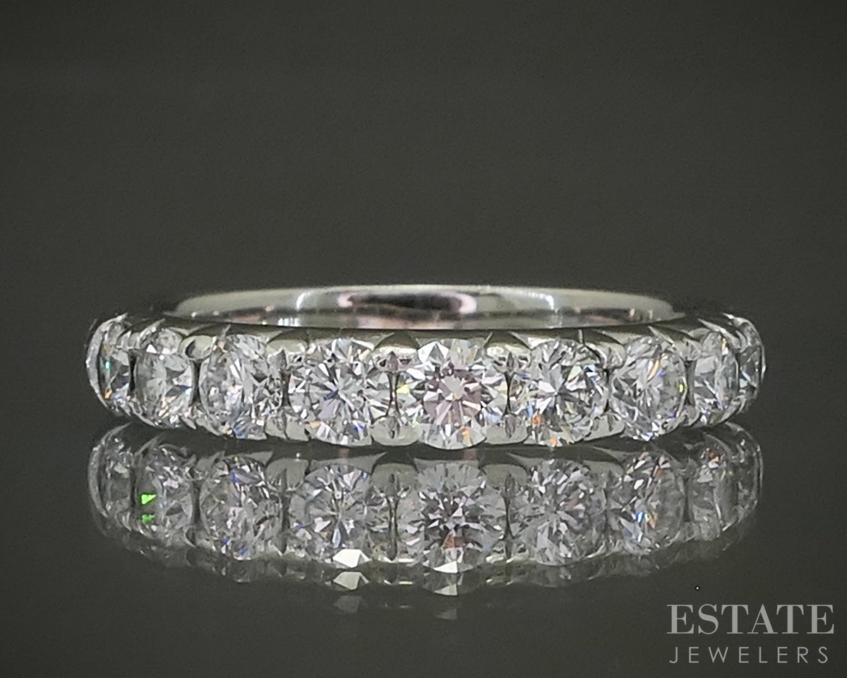14k White Gold Natural .90ctw Diamond 9-Stone Ladies Wedding Band 3.8g p28949