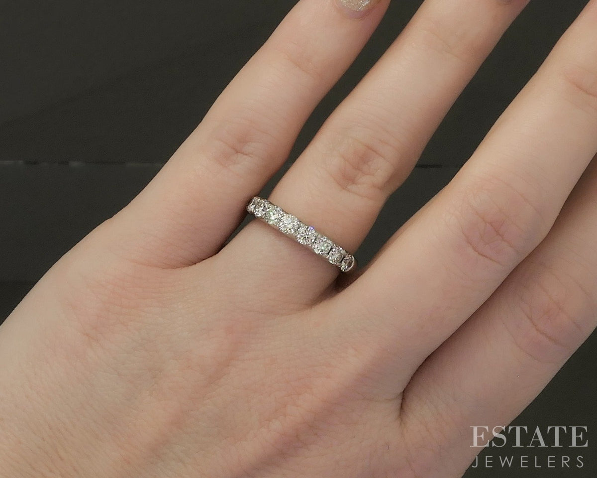 14k White Gold Natural .90ctw Diamond 9-Stone Ladies Wedding Band 3.8g p28949