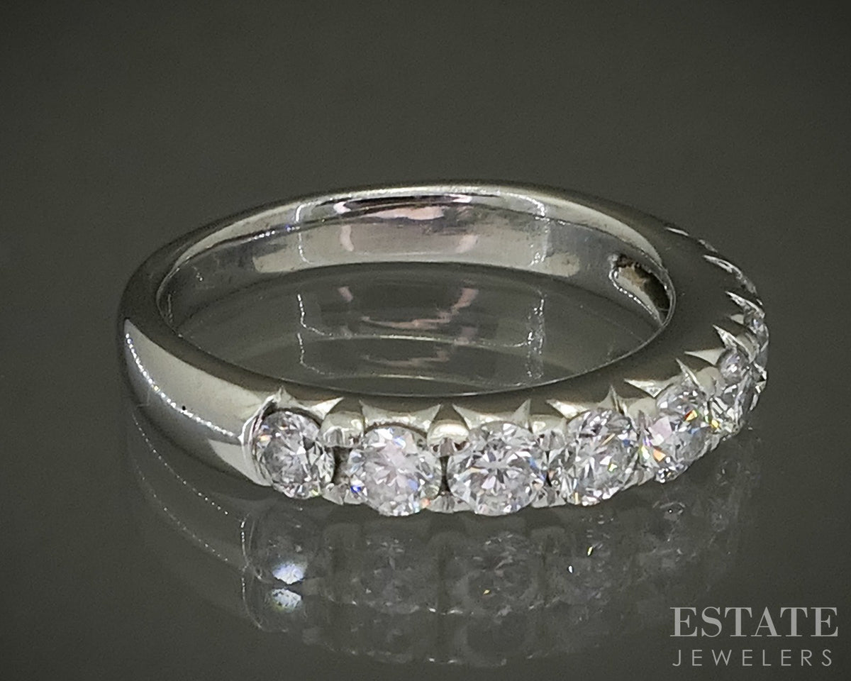 14k White Gold Natural .90ctw Diamond 9-Stone Ladies Wedding Band 3.8g p28949