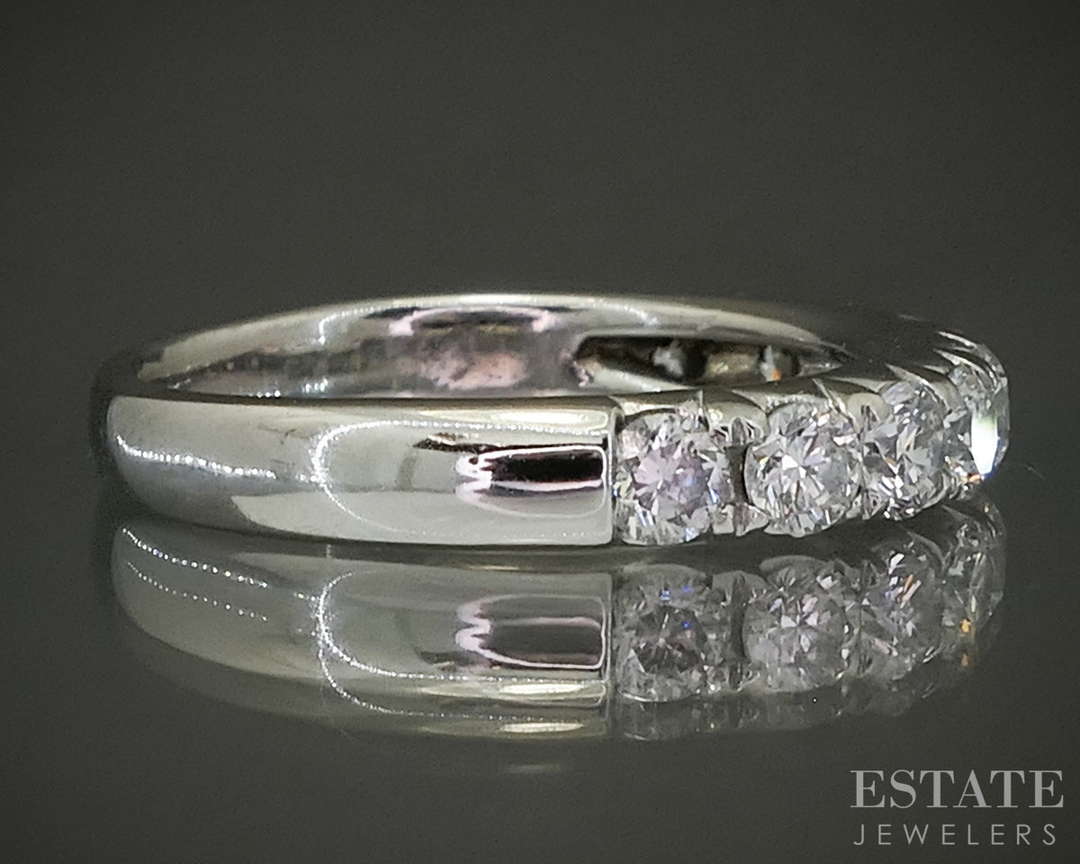 14k White Gold Natural .90ctw Diamond 9-Stone Ladies Wedding Band 3.8g p28949