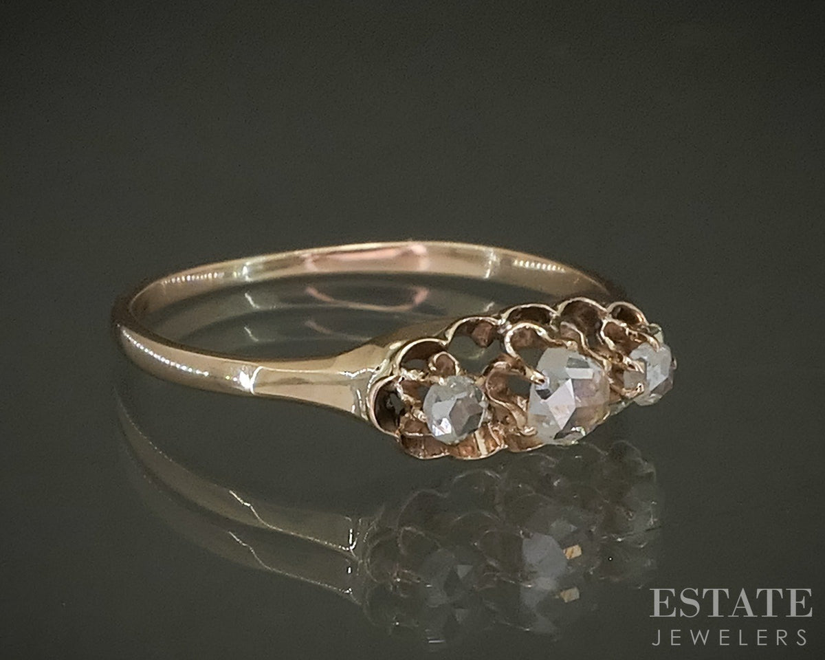 Antique 10k Yellow Gold Rose Cut Natural .20ctw Diamond Engagement Ring p25055