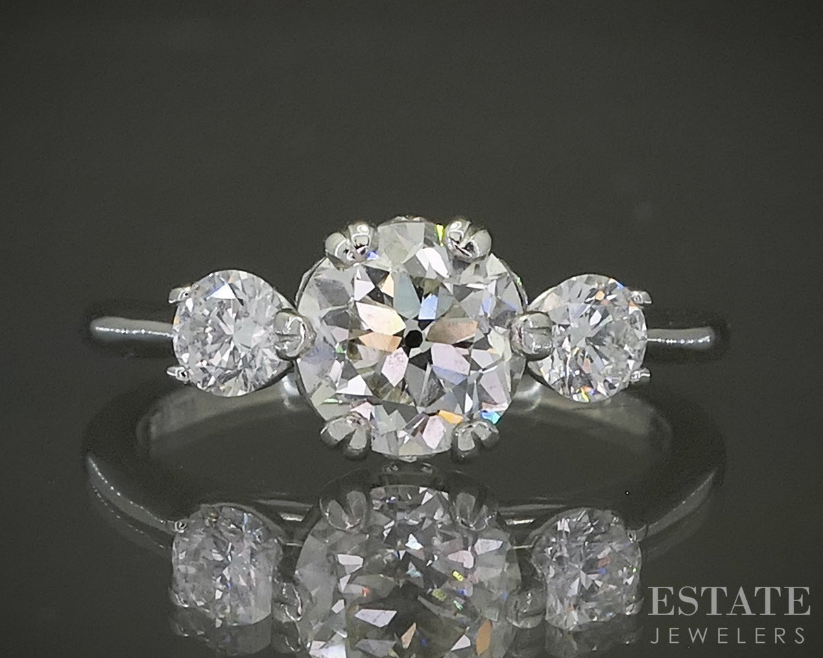 18k White Gold OEC Natural 1.40ctw Diamond Three Stone Engagement Ring 3g p24900